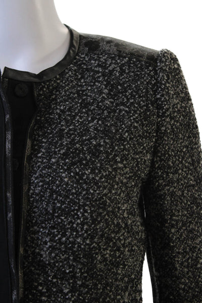 Elie Tahari Women Black Animal Print Virgin Wool Blend Blazer 3/4 Sleeve Size 2