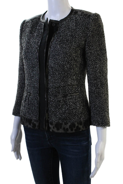 Elie Tahari Women Black Animal Print Virgin Wool Blend Blazer 3/4 Sleeve Size 2
