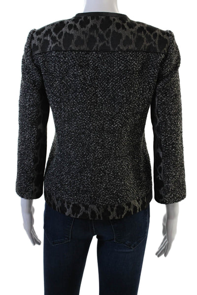 Elie Tahari Women Black Animal Print Virgin Wool Blend Blazer 3/4 Sleeve Size 2