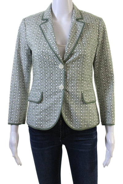 J Crew Womens Green Cotton Geometric Collared Button Blazer Long Sleeve Size 2