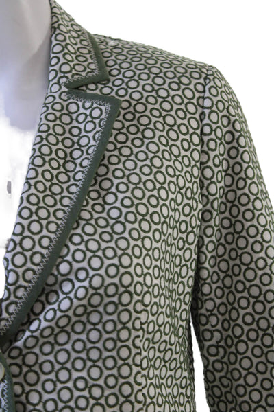 J Crew Womens Green Cotton Geometric Collared Button Blazer Long Sleeve Size 2