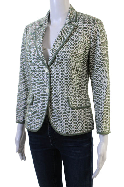 J Crew Womens Green Cotton Geometric Collared Button Blazer Long Sleeve Size 2