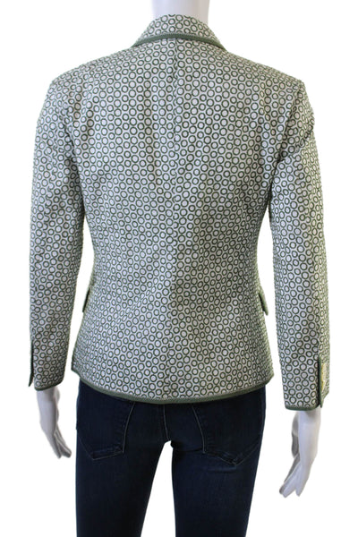 J Crew Womens Green Cotton Geometric Collared Button Blazer Long Sleeve Size 2