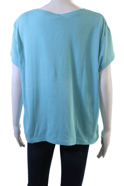 Talbots Women Jersey T-Shirt Light Blue 100% Pima Cotton Crew Neck Size XL