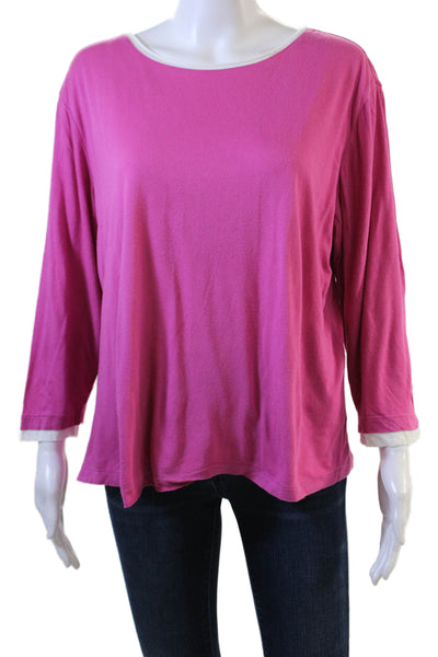 Talbots Womens Basic Pink 3/4 Sleeve Round Neck Modal Cotton T-Shirt Size XL