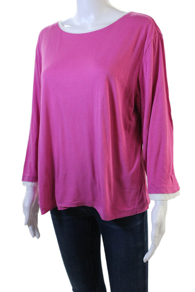 Talbots Womens Basic Pink 3/4 Sleeve Round Neck Modal Cotton T-Shirt Size XL