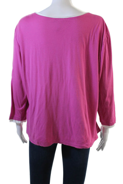 Talbots Womens Basic Pink 3/4 Sleeve Round Neck Modal Cotton T-Shirt Size XL