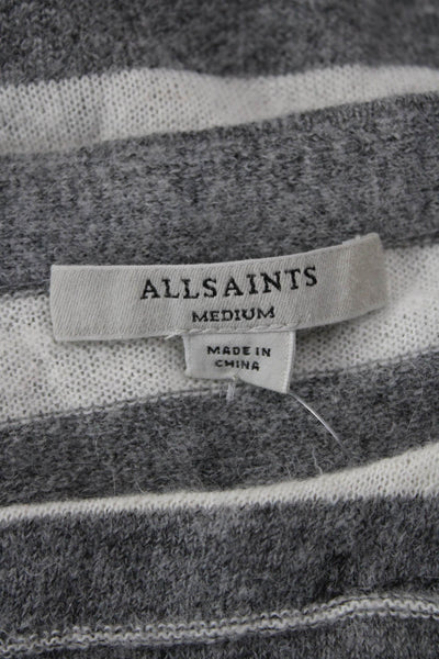 Allsaints Unisex Gray Striped Crew Neck Pullover Sweater Long Sleeve Size M