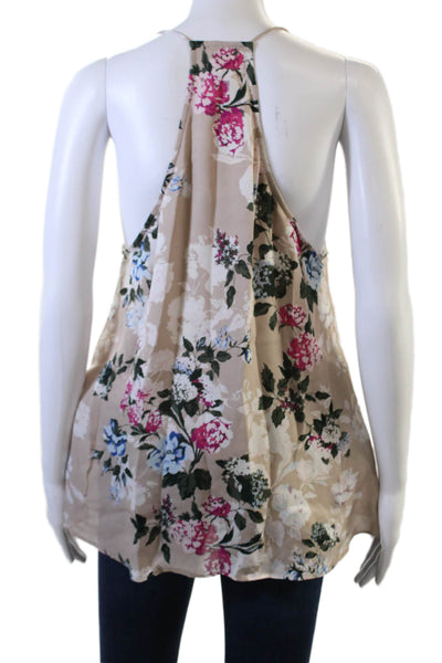 Cami NYC Women Beige 100% Silk V-Neck Floral Camisole Sleeveless Size L