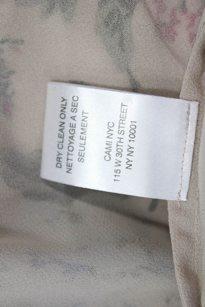 Cami NYC Women Beige 100% Silk V-Neck Floral Camisole Sleeveless Size L