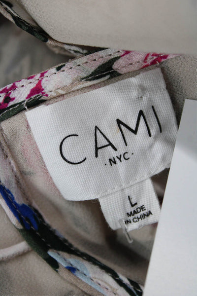 Cami NYC Women Beige 100% Silk V-Neck Floral Camisole Sleeveless Size L