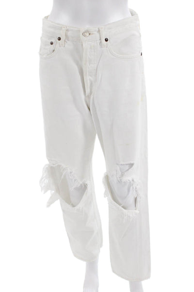 Agolde Unisex Straight Jeans White Mid-Rise 27in Inseam Size 25