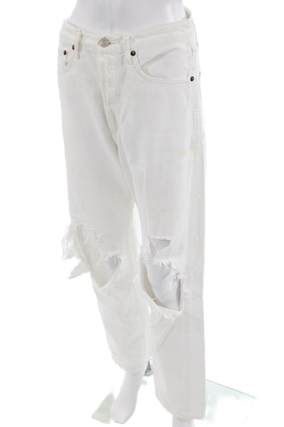 Agolde Unisex Straight Jeans White Mid-Rise 27in Inseam Size 25