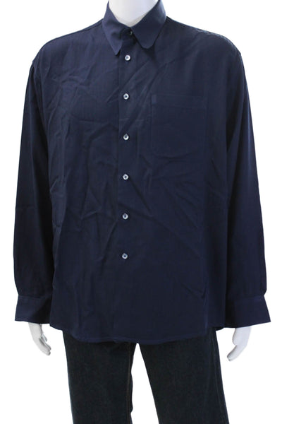 Robert Barakett Men's Button Down Casual Long Sleeves Shirt Navy Blue Size L