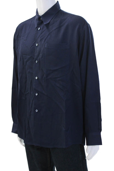 Robert Barakett Men's Button Down Casual Long Sleeves Shirt Navy Blue Size L