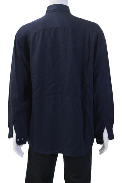 Robert Barakett Men's Button Down Casual Long Sleeves Shirt Navy Blue Size L