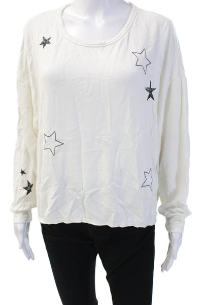Z Supply Women Basic White Star Graphic Rayon Cotton Long Sleeve T-Shirt Size M