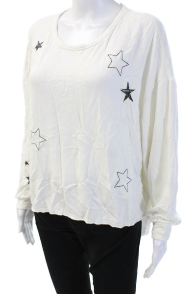 Z Supply Women Basic White Star Graphic Rayon Cotton Long Sleeve T-Shirt Size M