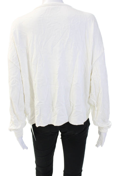 Z Supply Women Basic White Star Graphic Rayon Cotton Long Sleeve T-Shirt Size M