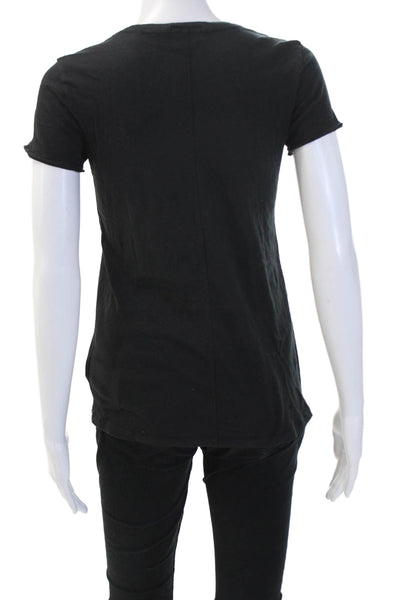 ATM Women Basic Black V-Neck Heart Graphic Cotton Short Sleeve T-Shirt Size S