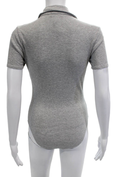 Aqua Women Basic Gray V-Neck Polo Short Sleeve Rayon Spandex Size S