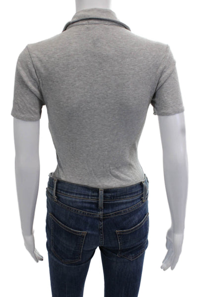 Aqua Women Basic Gray V-Neck Polo Short Sleeve Rayon Spandex Size S