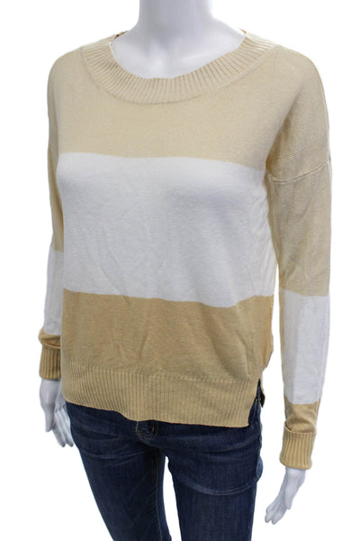 Club Monaco Womens Beige Striped Linen/Viscose Pullover Sweater Size S