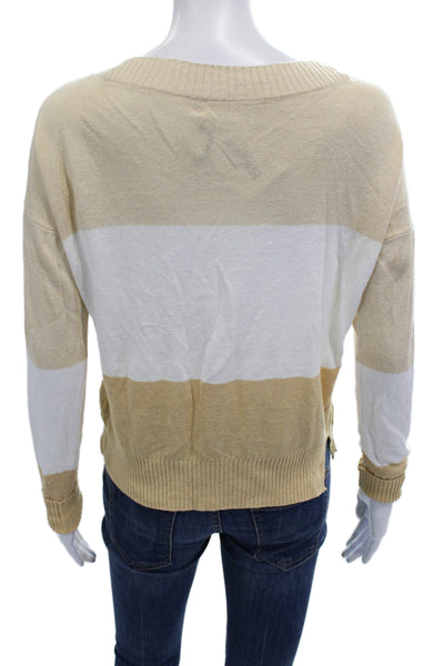 Club Monaco Womens Beige Striped Linen/Viscose Pullover Sweater Size S