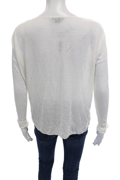 Theory Women White Basic Tee Long Sleeve Round Neck Linen Petite Size S