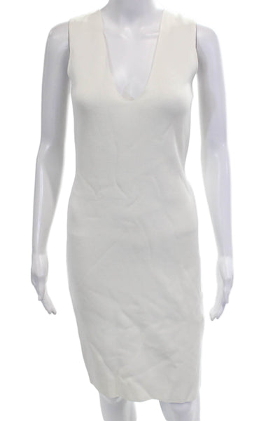 Zara Knit Womens Bodycon Sheath Dress White V-Neck Sleeveless Size S