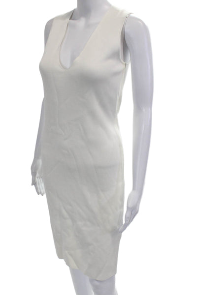 Zara Knit Womens Bodycon Sheath Dress White V-Neck Sleeveless Size S