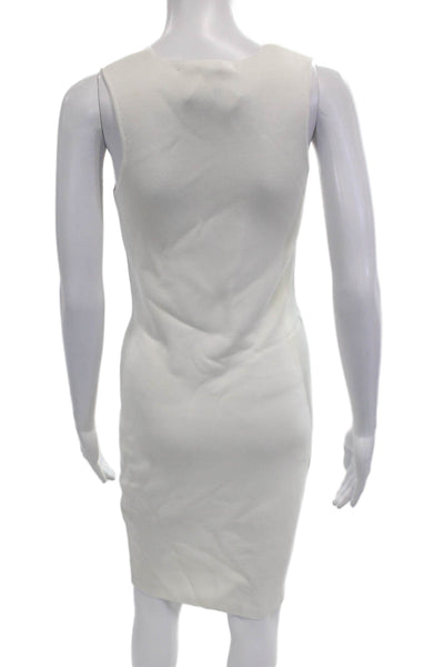 Zara Knit Womens Bodycon Sheath Dress White V-Neck Sleeveless Size S
