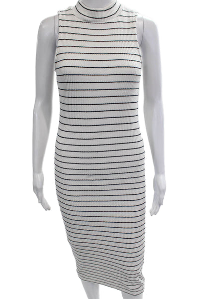 Dolan Women Bodycon Sweater Dress White Striped Mock Neck Sleeveless Size S