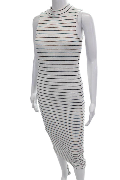 Dolan Women Bodycon Sweater Dress White Striped Mock Neck Sleeveless Size S