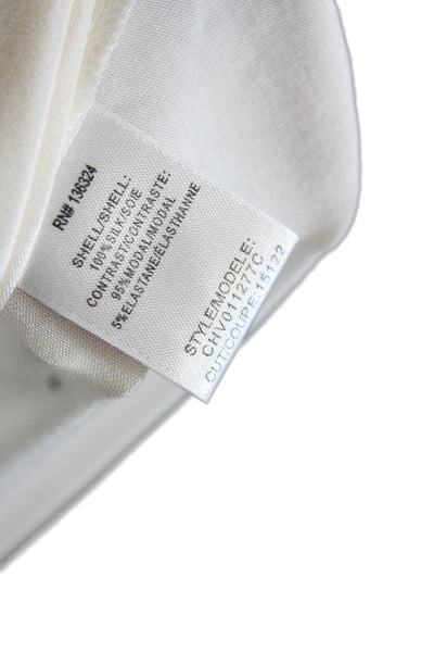 Halston Women Tunic White 100% Silk Long Sleeve Tie Neck Size 2