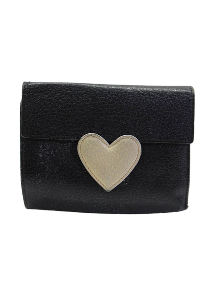 Moschino Womens Grain Leather Tri Fold Heart Wallet Black White