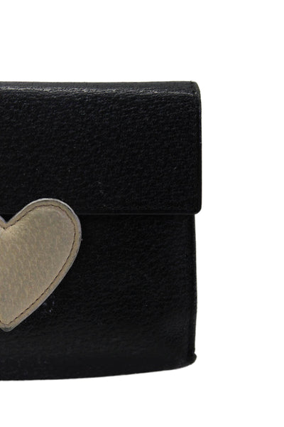 Moschino Womens Grain Leather Tri Fold Heart Wallet Black White
