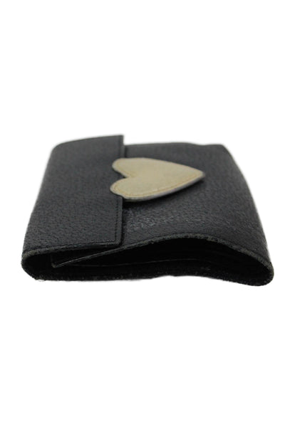 Moschino Womens Grain Leather Tri Fold Heart Wallet Black White
