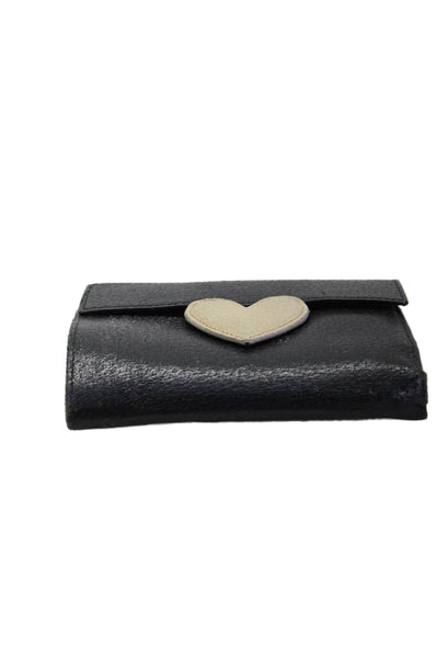 Moschino Womens Grain Leather Tri Fold Heart Wallet Black White