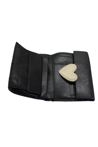 Moschino Womens Grain Leather Tri Fold Heart Wallet Black White