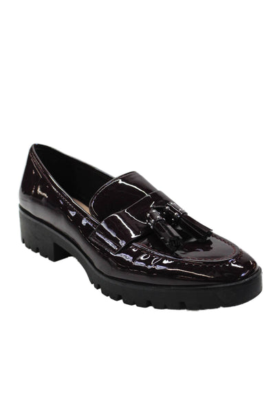 Zara Trafaluc Womens Slip On Block Heel Tassel Loafers Red Patent Size 8