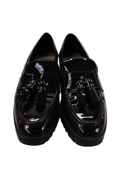 Zara Trafaluc Womens Slip On Block Heel Tassel Loafers Red Patent Size 8