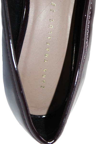 Zara Trafaluc Womens Slip On Block Heel Tassel Loafers Red Patent Size 8