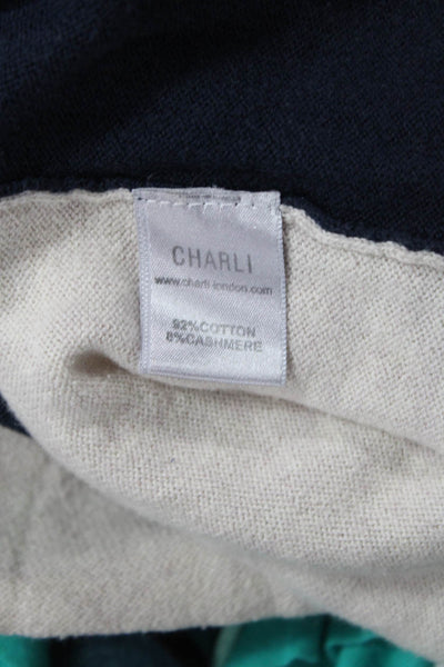 Charli Unisex Beige V-Neck Cashmere Cotton Pullover Sweater Long Sleeve Size 2