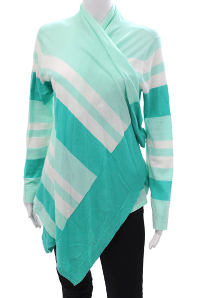 Magaschoni Women Light Blue Striped Cotton Pullover Sweater Long Sleeve Size S