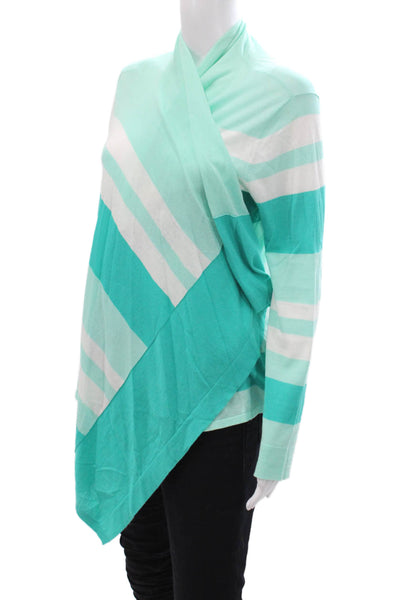 Magaschoni Women Light Blue Striped Cotton Pullover Sweater Long Sleeve Size S