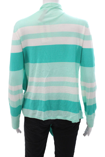 Magaschoni Women Light Blue Striped Cotton Pullover Sweater Long Sleeve Size S