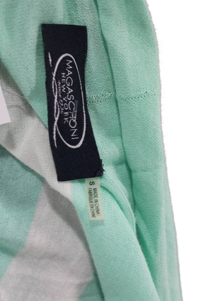 Magaschoni Women Light Blue Striped Cotton Pullover Sweater Long Sleeve Size S