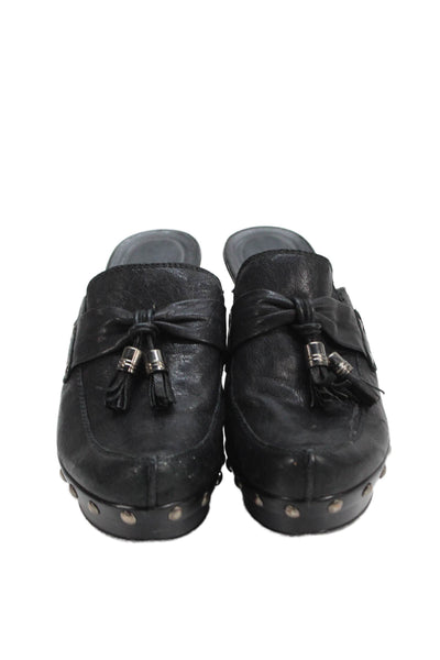 Stuart Weitzman Womens Leather Platform Mule Pumps Black Size 7.5 Medium