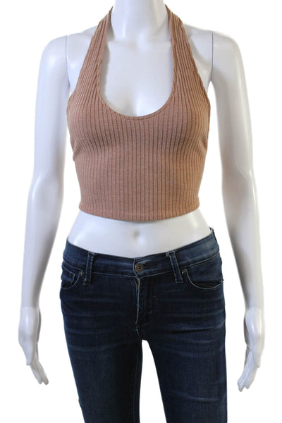 FP Beach Womens Cropped Striped Cotton Sleeveless Tank Brown Size L